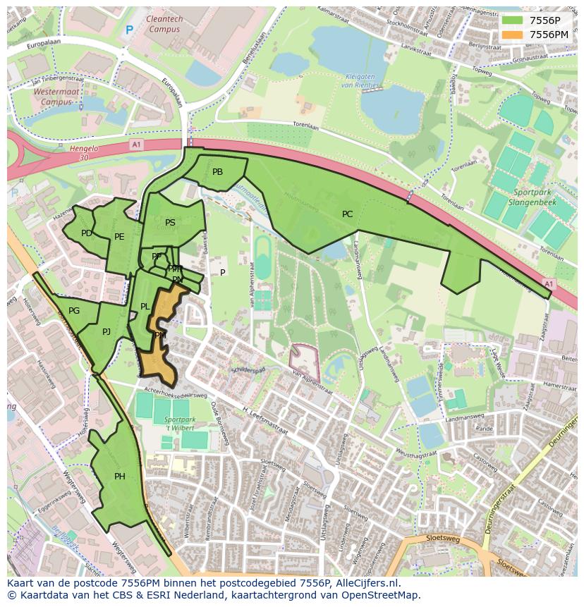 Afbeelding van het postcodegebied 7556 PM op de kaart.
