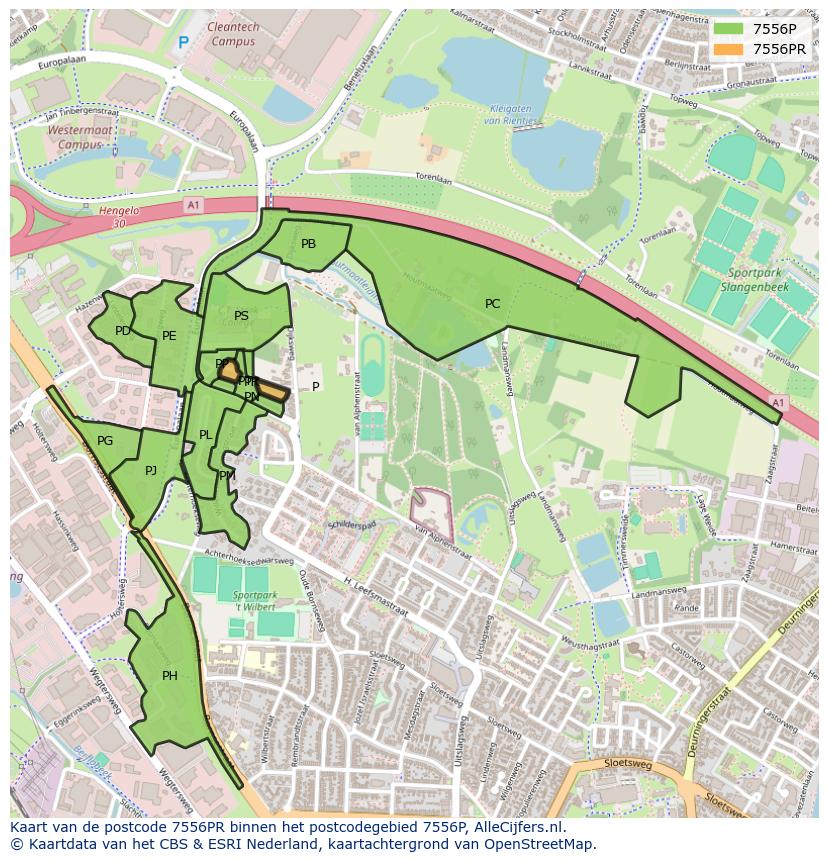 Afbeelding van het postcodegebied 7556 PR op de kaart.