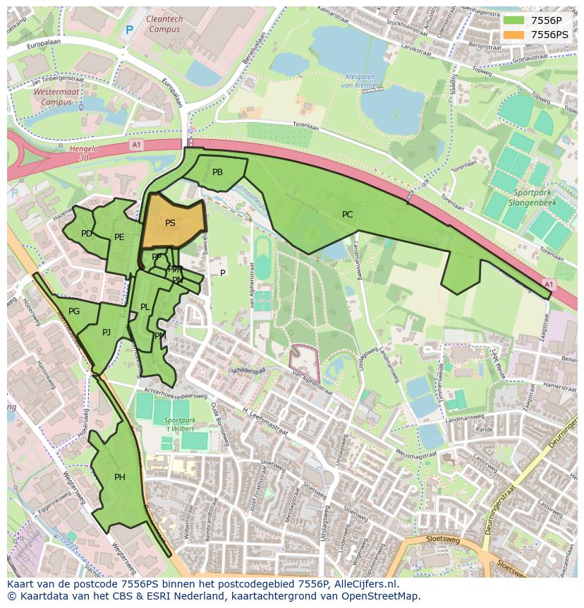 Afbeelding van het postcodegebied 7556 PS op de kaart.