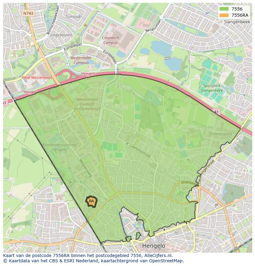 Afbeelding van het postcodegebied 7556 RA op de kaart.