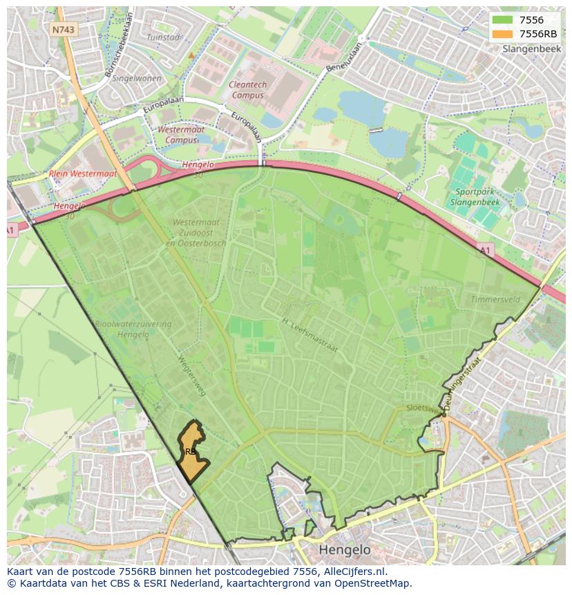 Afbeelding van het postcodegebied 7556 RB op de kaart.