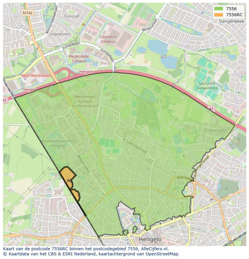 Afbeelding van het postcodegebied 7556 RC op de kaart.