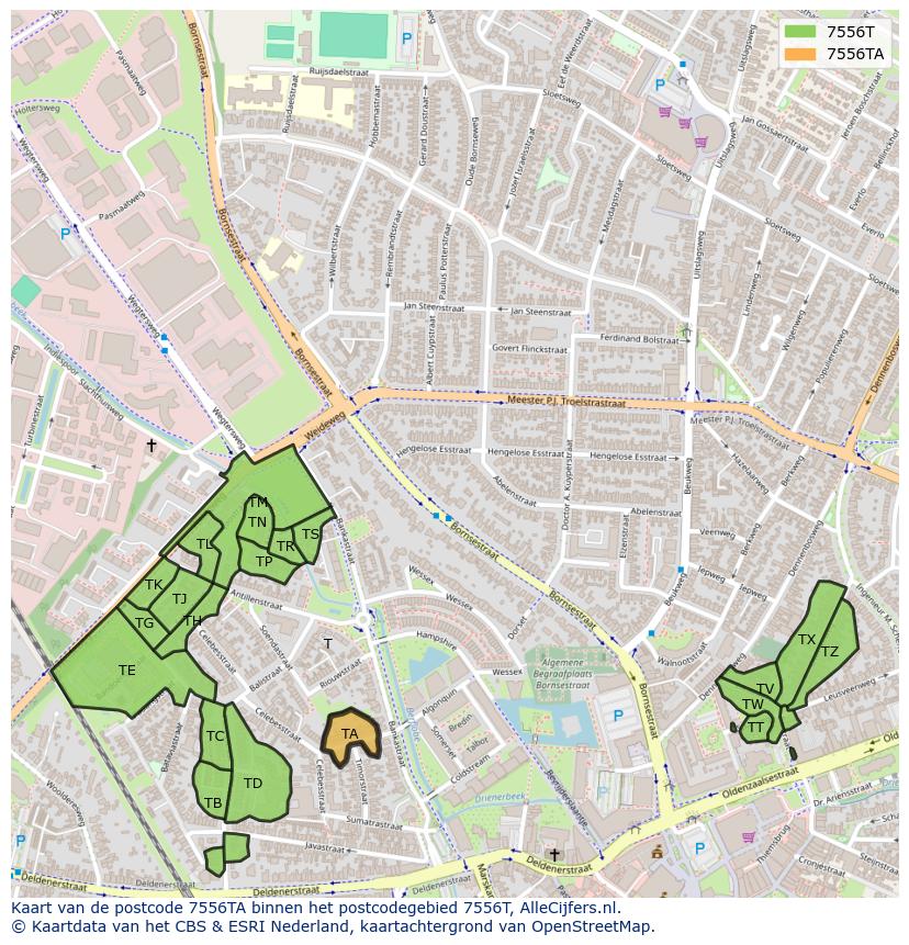 Afbeelding van het postcodegebied 7556 TA op de kaart.