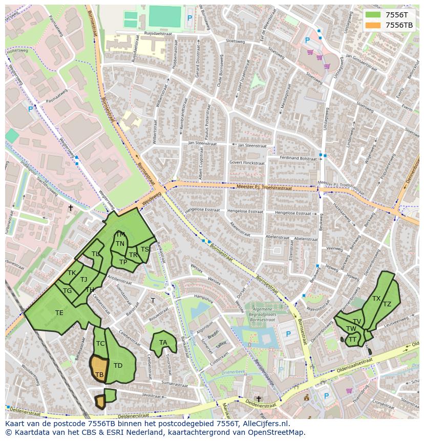 Afbeelding van het postcodegebied 7556 TB op de kaart.