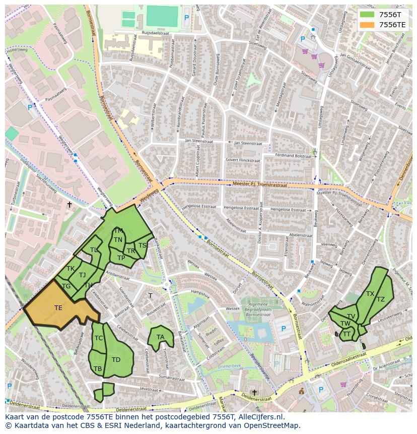 Afbeelding van het postcodegebied 7556 TE op de kaart.