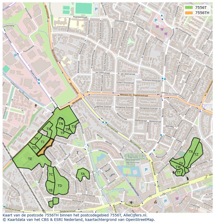 Afbeelding van het postcodegebied 7556 TH op de kaart.