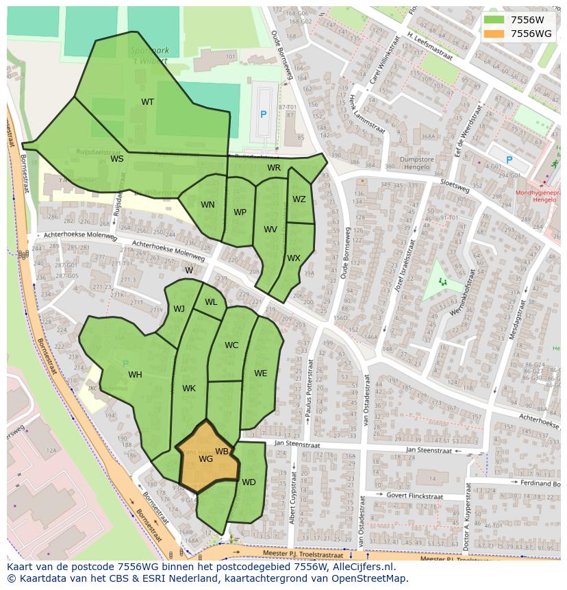Afbeelding van het postcodegebied 7556 WG op de kaart.
