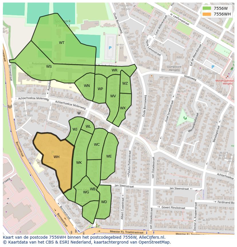 Afbeelding van het postcodegebied 7556 WH op de kaart.