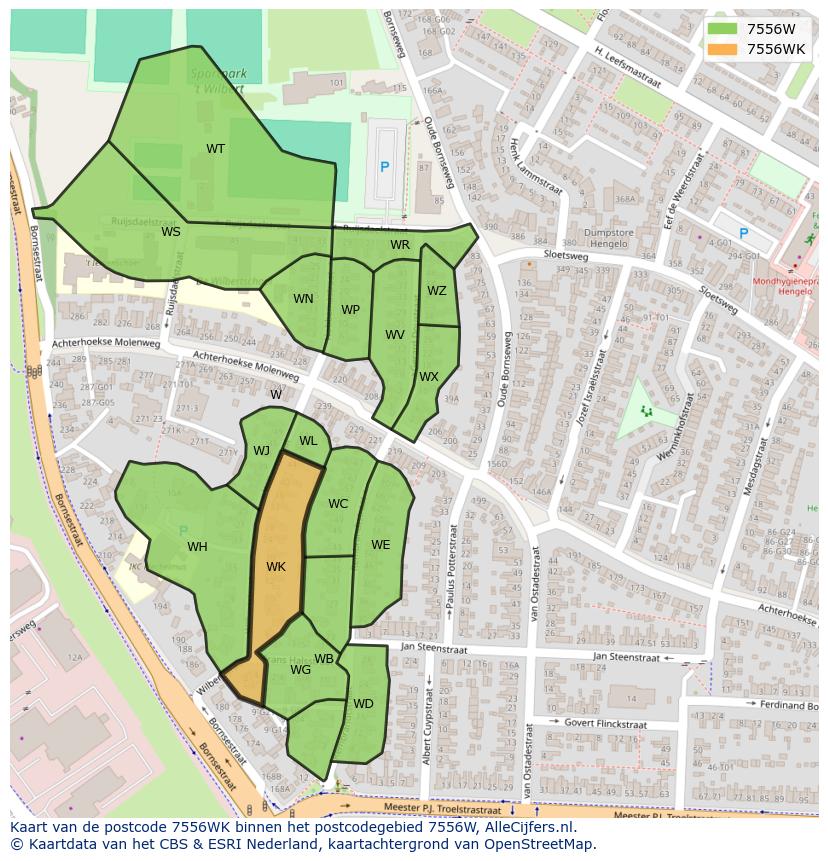 Afbeelding van het postcodegebied 7556 WK op de kaart.