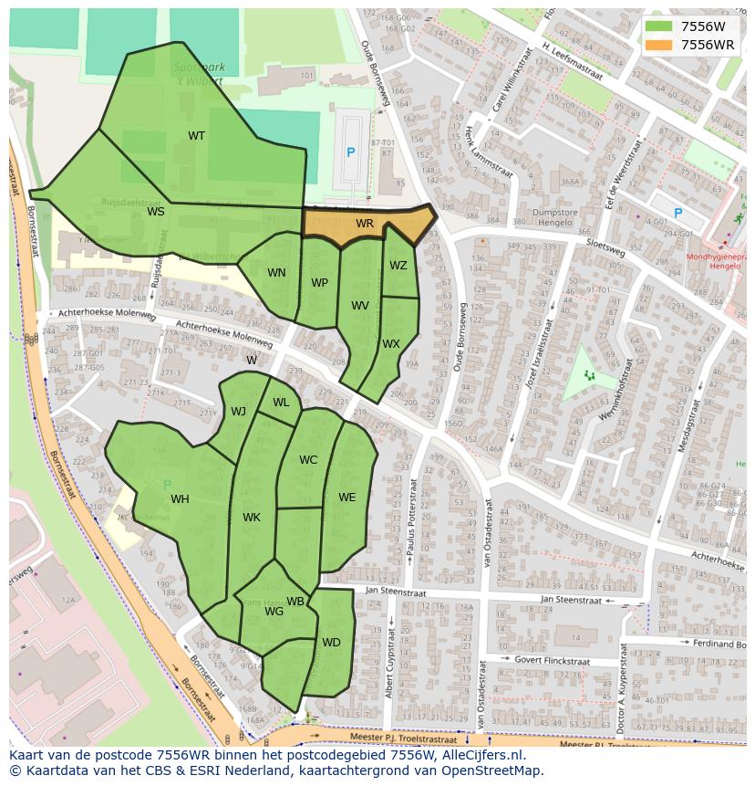 Afbeelding van het postcodegebied 7556 WR op de kaart.