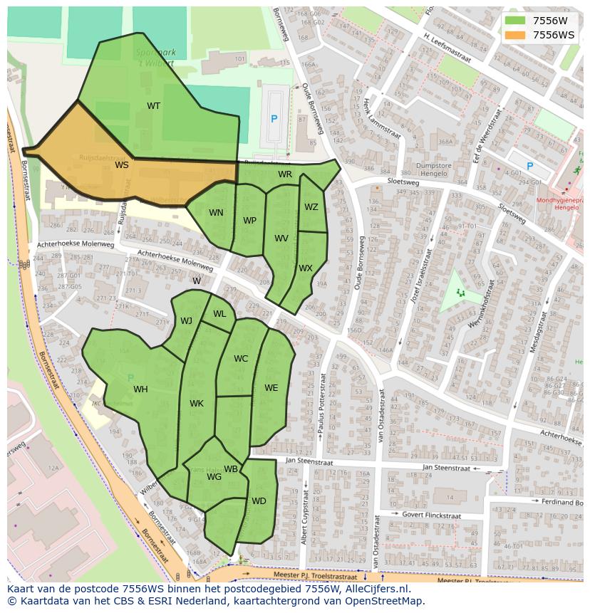 Afbeelding van het postcodegebied 7556 WS op de kaart.