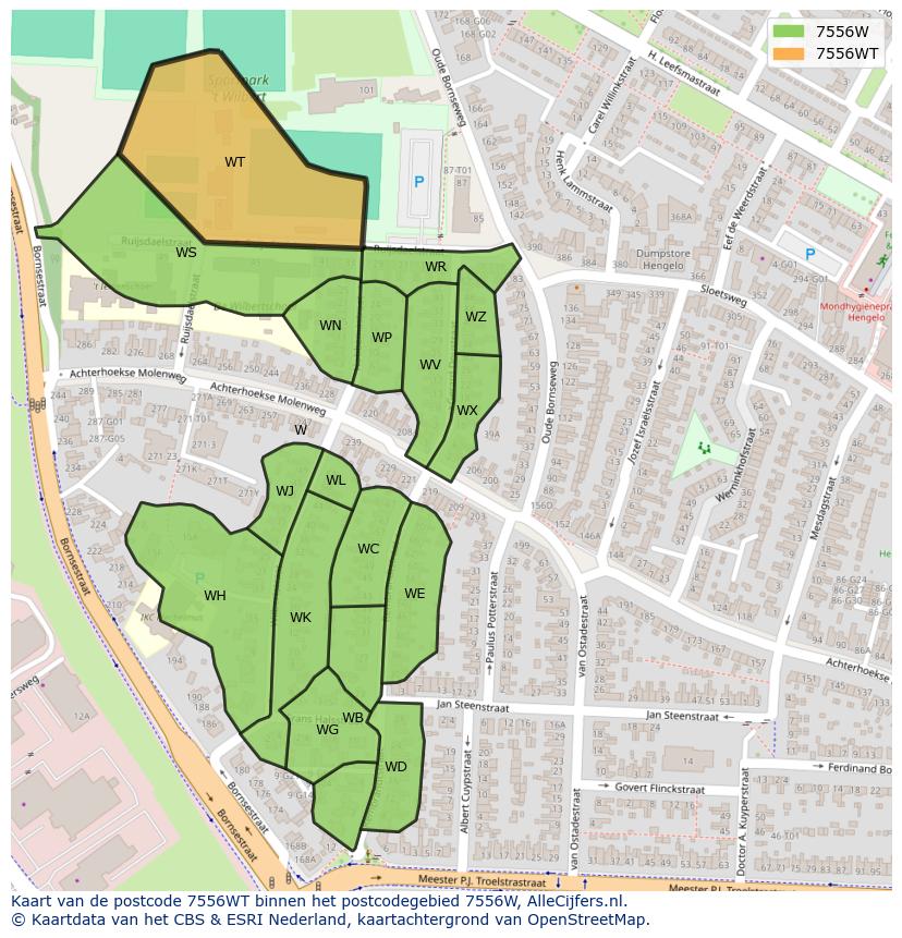 Afbeelding van het postcodegebied 7556 WT op de kaart.