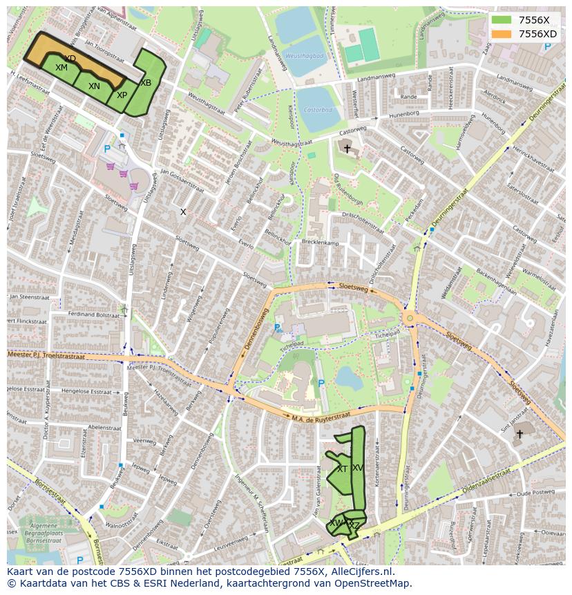 Afbeelding van het postcodegebied 7556 XD op de kaart.