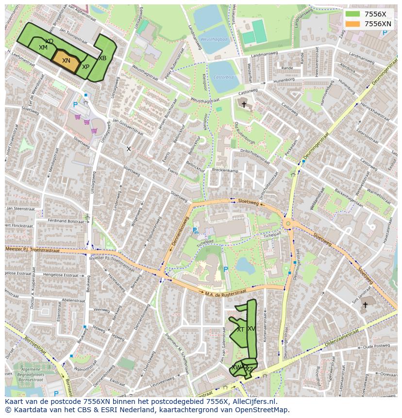 Afbeelding van het postcodegebied 7556 XN op de kaart.