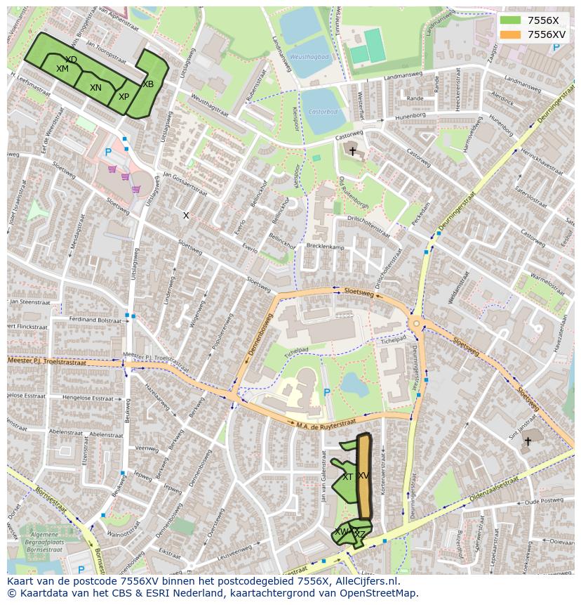 Afbeelding van het postcodegebied 7556 XV op de kaart.