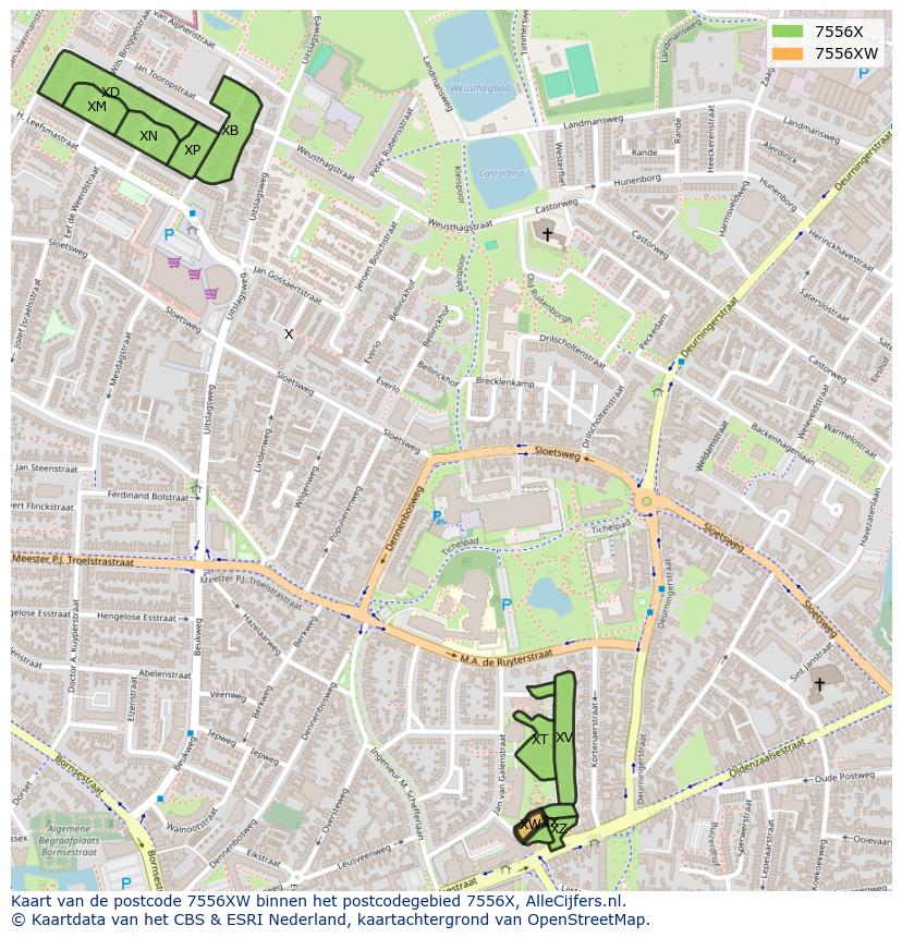 Afbeelding van het postcodegebied 7556 XW op de kaart.