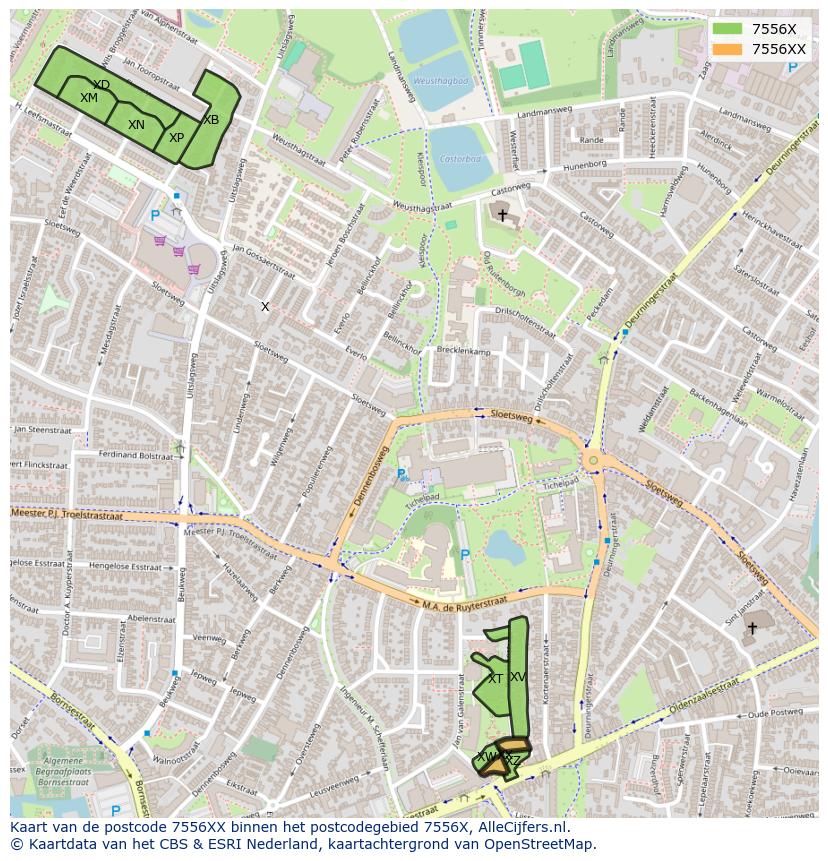 Afbeelding van het postcodegebied 7556 XX op de kaart.