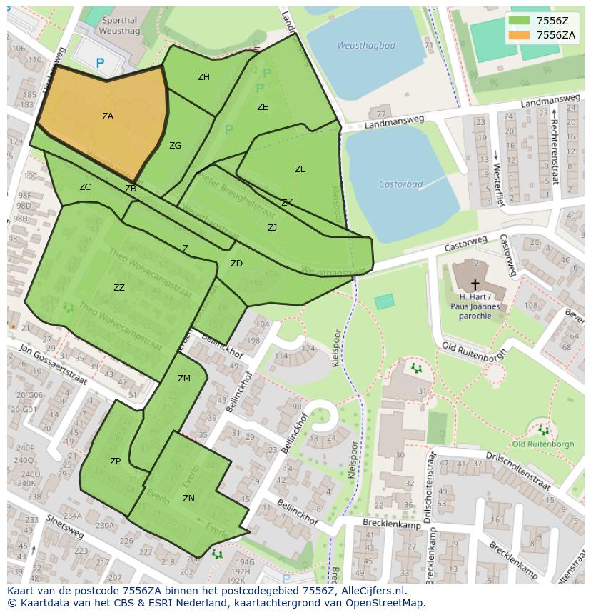 Afbeelding van het postcodegebied 7556 ZA op de kaart.