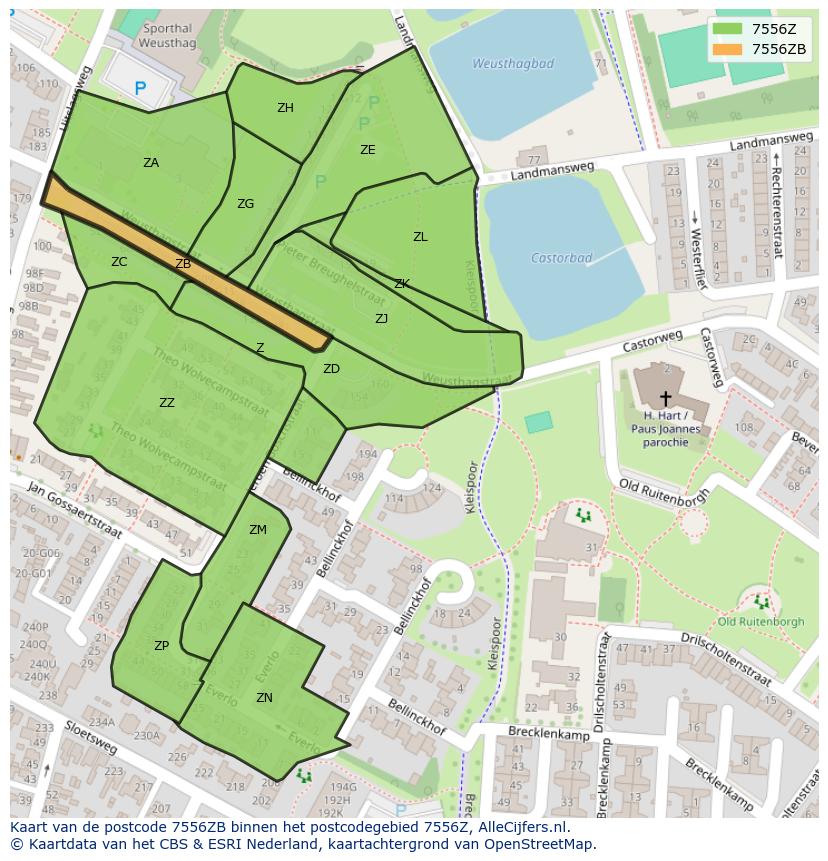Afbeelding van het postcodegebied 7556 ZB op de kaart.