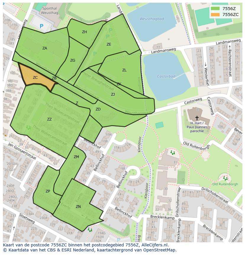 Afbeelding van het postcodegebied 7556 ZC op de kaart.