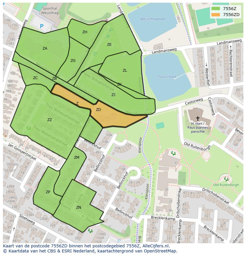 Afbeelding van het postcodegebied 7556 ZD op de kaart.
