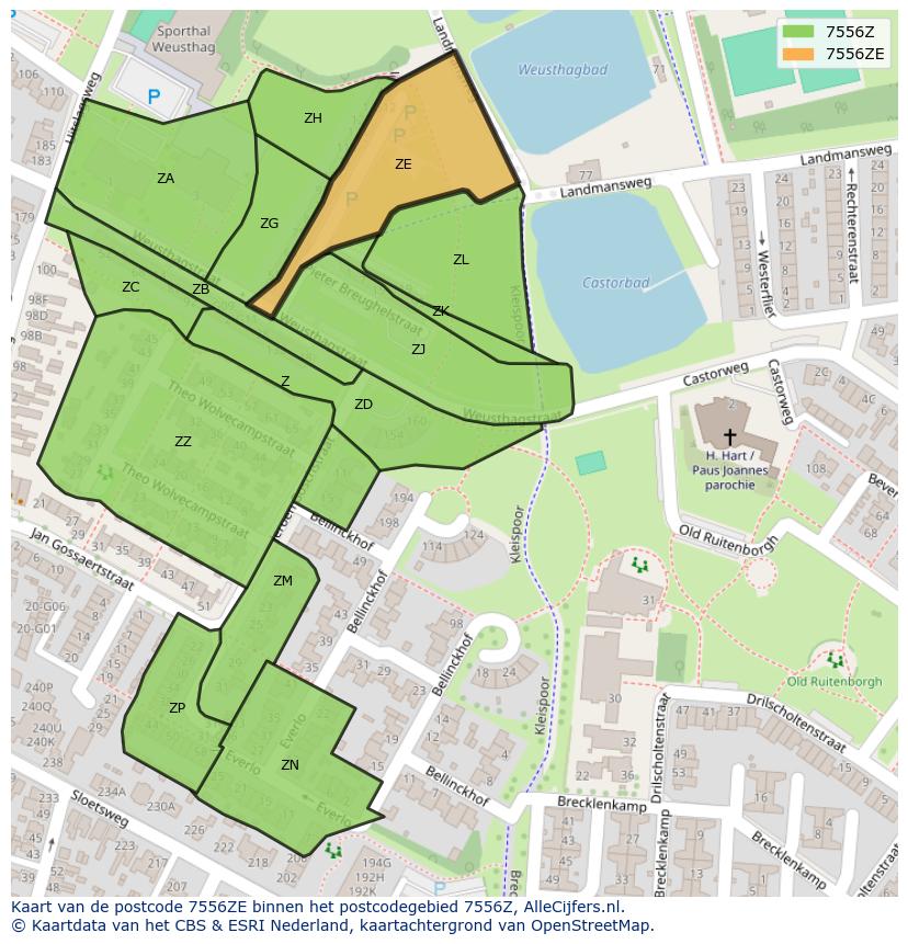 Afbeelding van het postcodegebied 7556 ZE op de kaart.