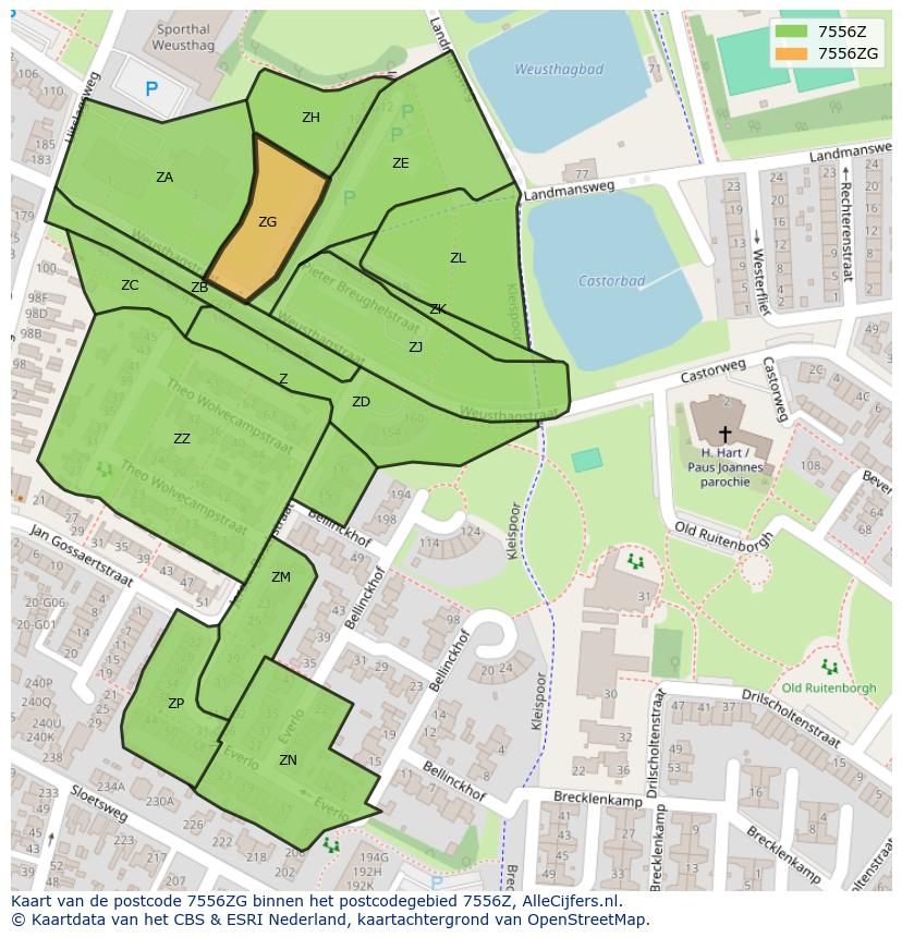 Afbeelding van het postcodegebied 7556 ZG op de kaart.