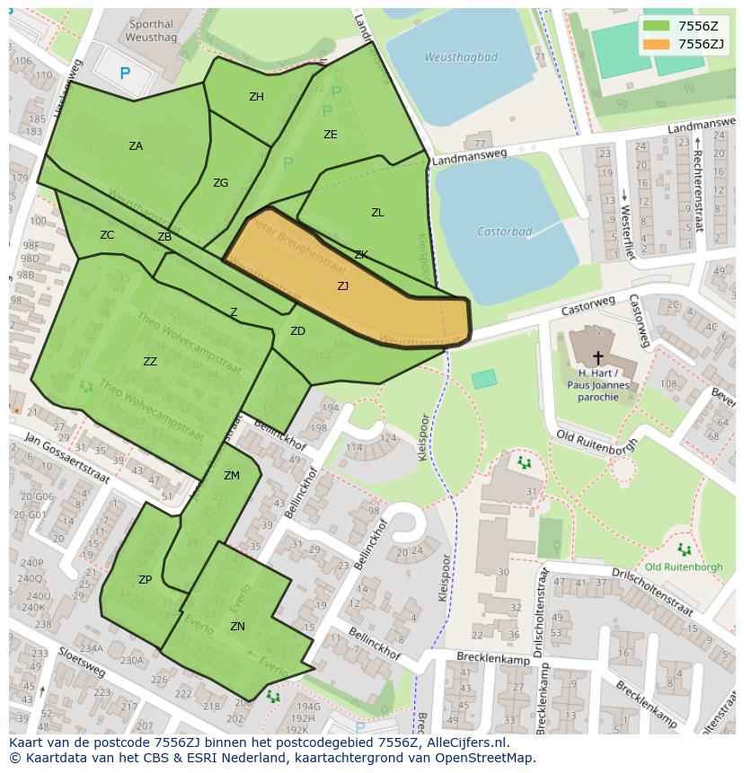 Afbeelding van het postcodegebied 7556 ZJ op de kaart.