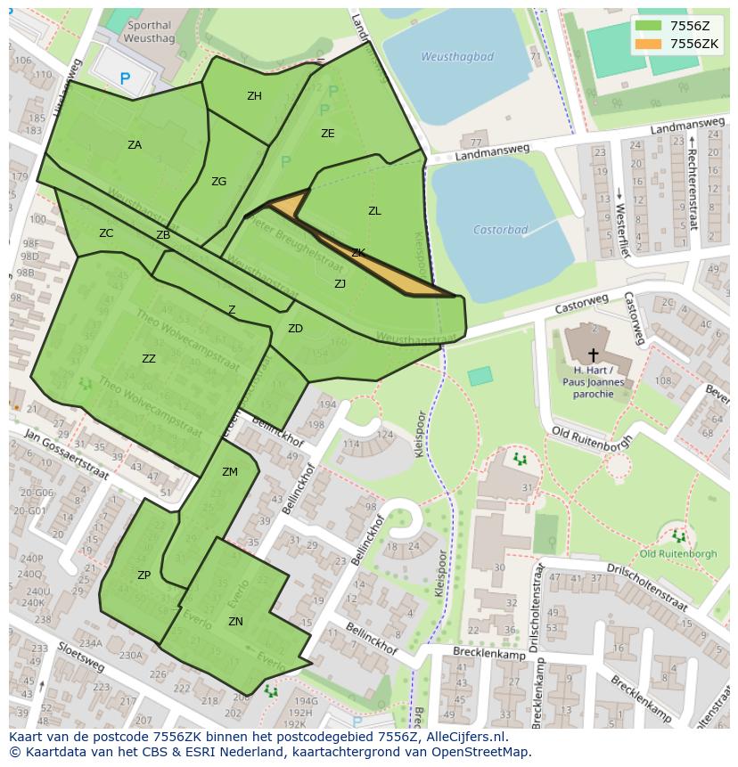 Afbeelding van het postcodegebied 7556 ZK op de kaart.