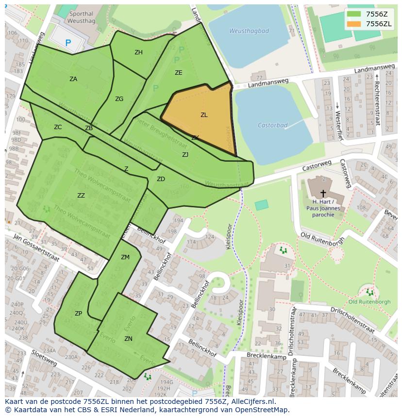Afbeelding van het postcodegebied 7556 ZL op de kaart.