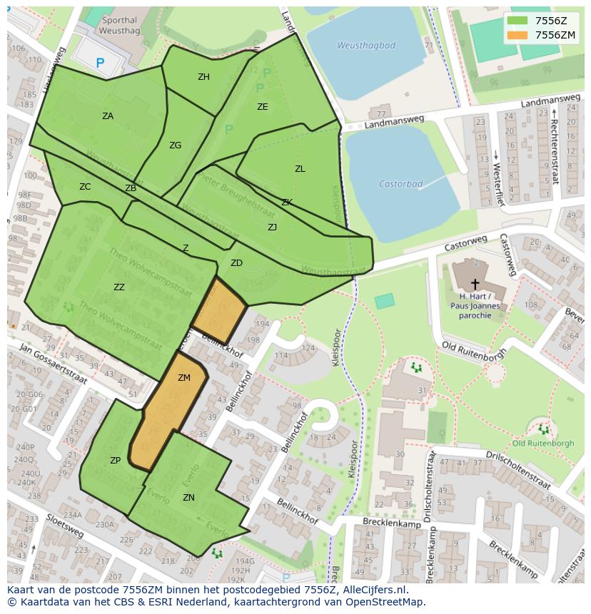 Afbeelding van het postcodegebied 7556 ZM op de kaart.