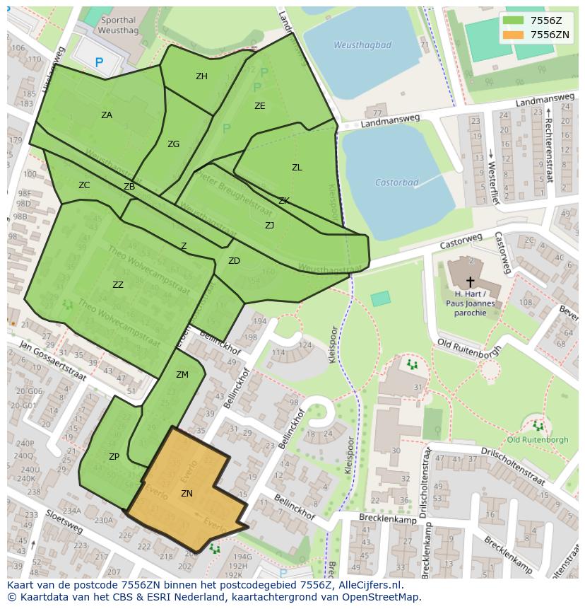 Afbeelding van het postcodegebied 7556 ZN op de kaart.