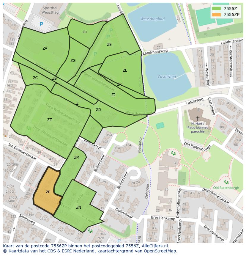 Afbeelding van het postcodegebied 7556 ZP op de kaart.