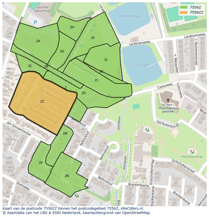 Afbeelding van het postcodegebied 7556 ZZ op de kaart.