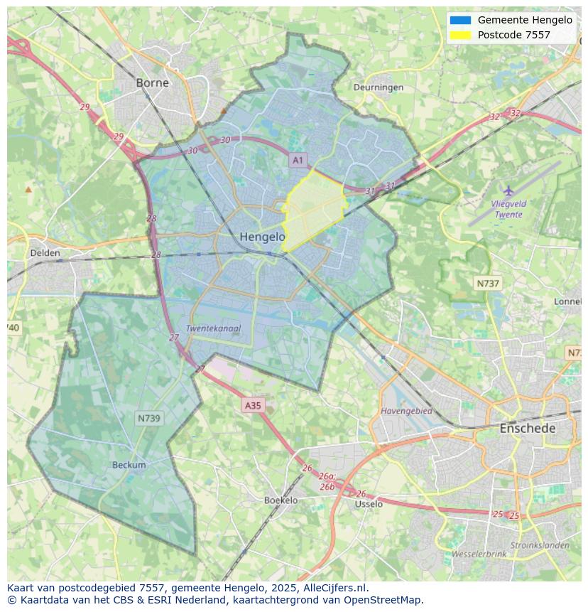 Afbeelding van het postcodegebied 7557 op de kaart.