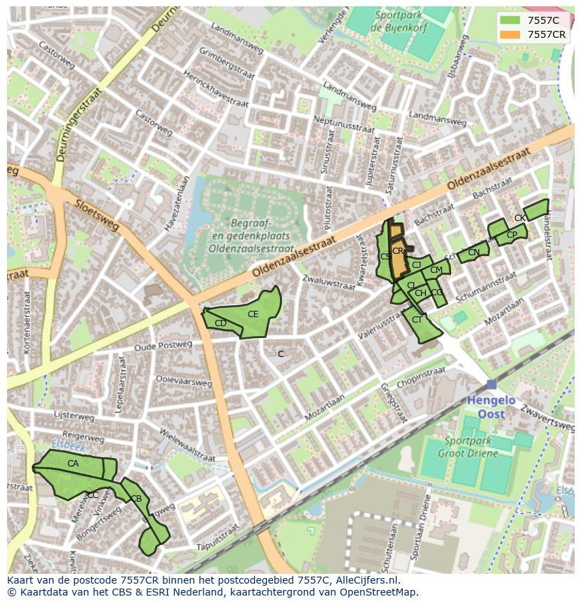 Afbeelding van het postcodegebied 7557 CR op de kaart.