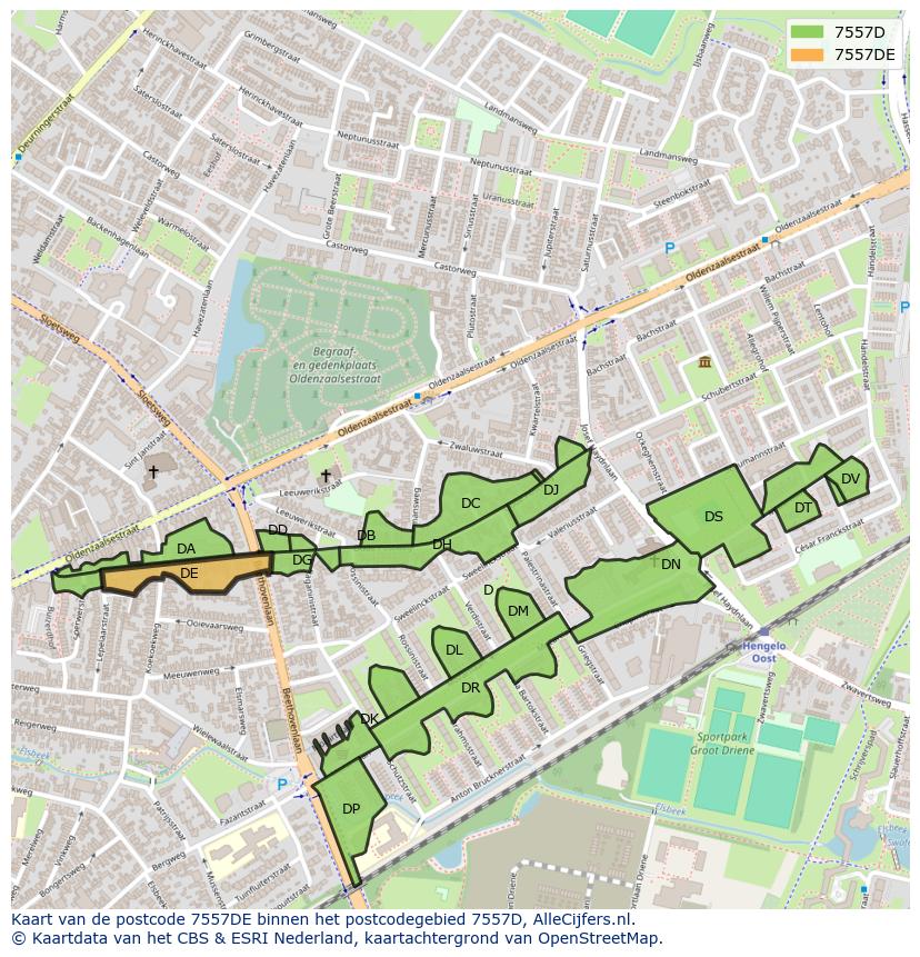 Afbeelding van het postcodegebied 7557 DE op de kaart.