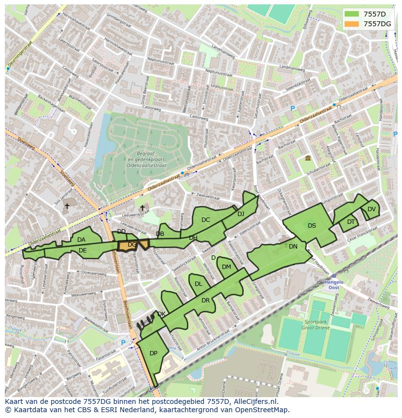 Afbeelding van het postcodegebied 7557 DG op de kaart.