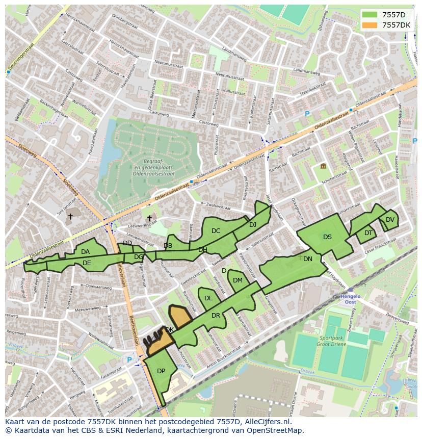 Afbeelding van het postcodegebied 7557 DK op de kaart.