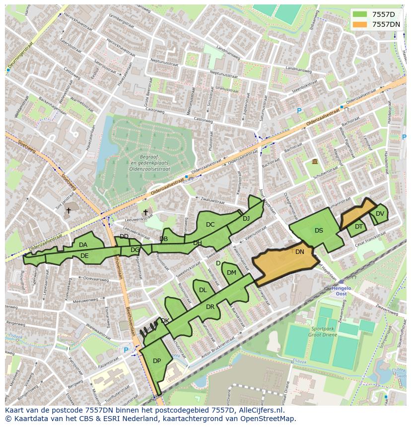 Afbeelding van het postcodegebied 7557 DN op de kaart.