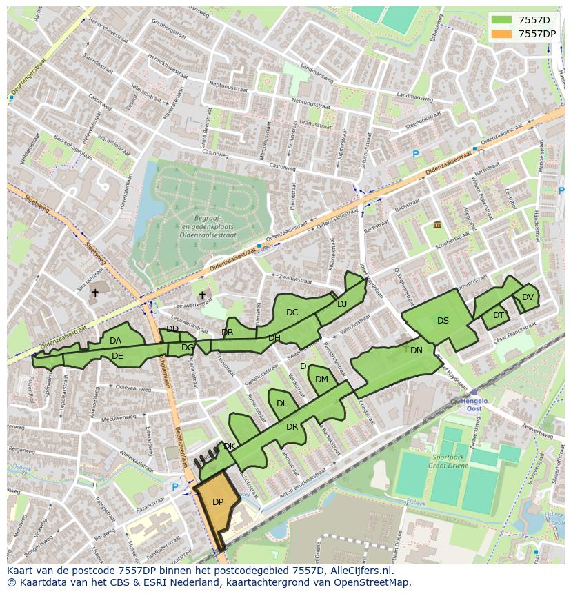 Afbeelding van het postcodegebied 7557 DP op de kaart.