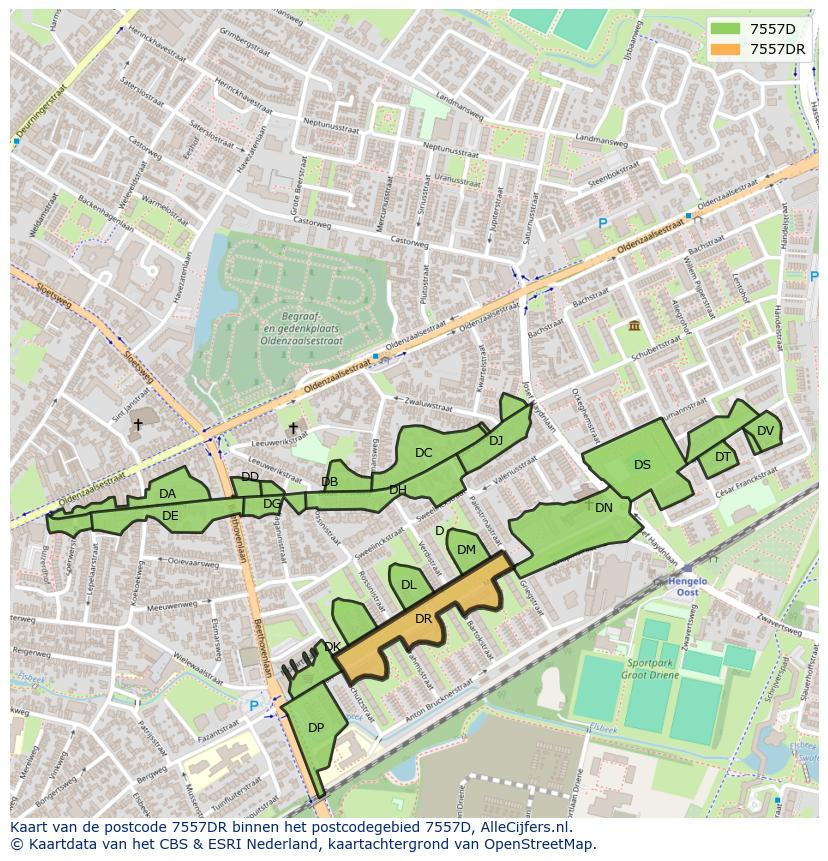 Afbeelding van het postcodegebied 7557 DR op de kaart.