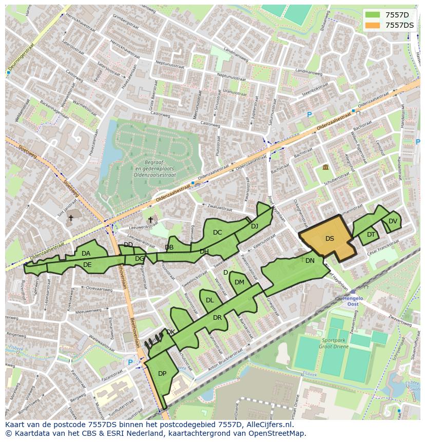 Afbeelding van het postcodegebied 7557 DS op de kaart.