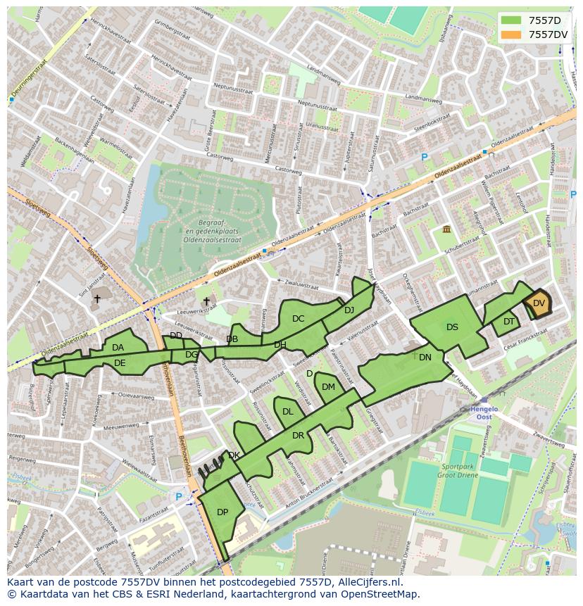 Afbeelding van het postcodegebied 7557 DV op de kaart.