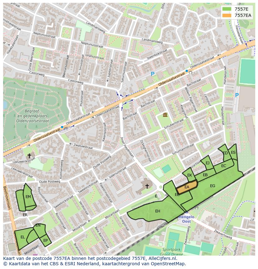 Afbeelding van het postcodegebied 7557 EA op de kaart.