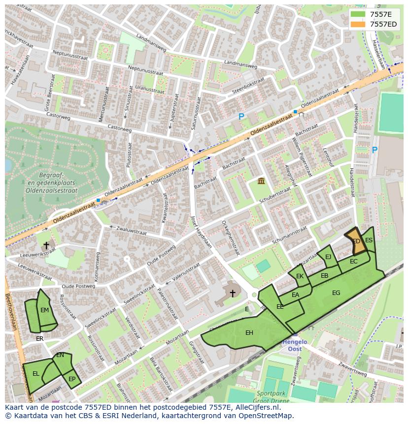 Afbeelding van het postcodegebied 7557 ED op de kaart.