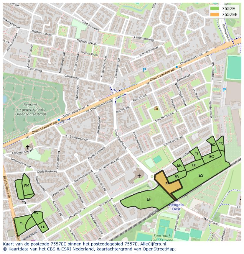 Afbeelding van het postcodegebied 7557 EE op de kaart.