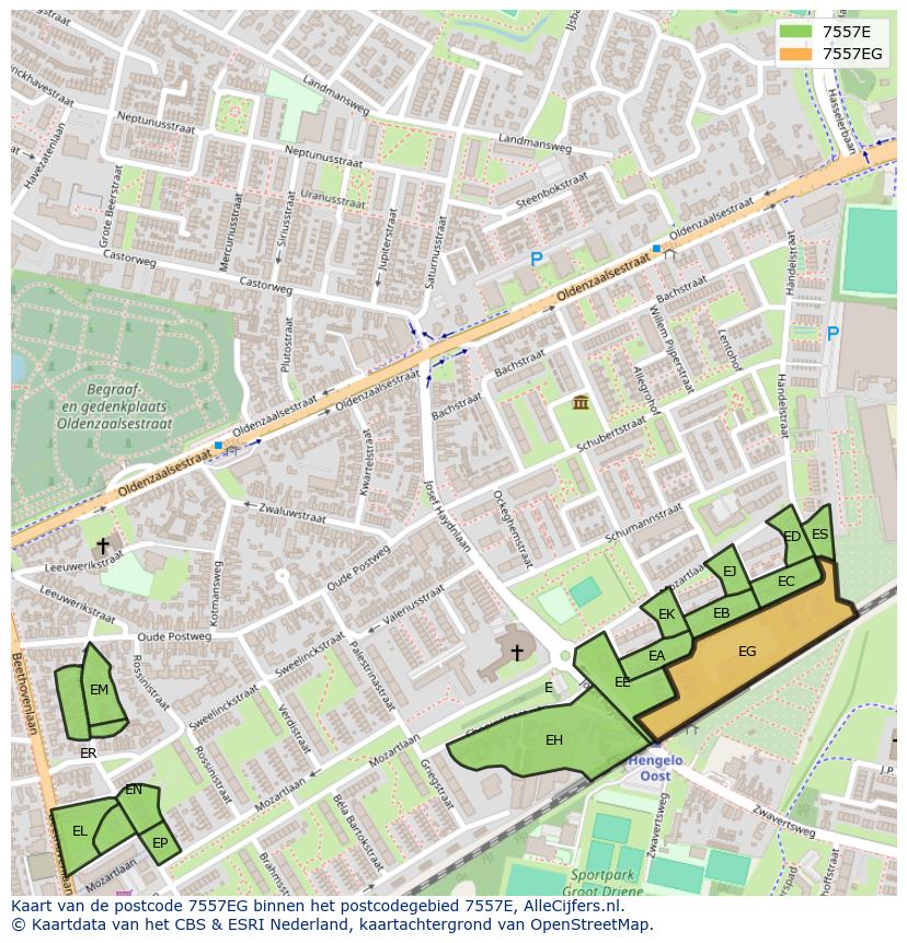 Afbeelding van het postcodegebied 7557 EG op de kaart.