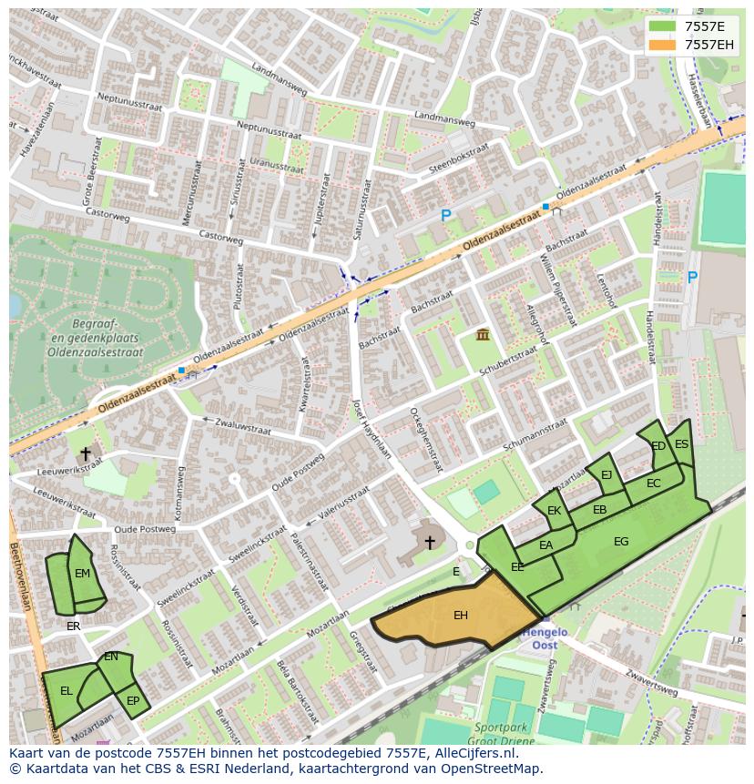 Afbeelding van het postcodegebied 7557 EH op de kaart.