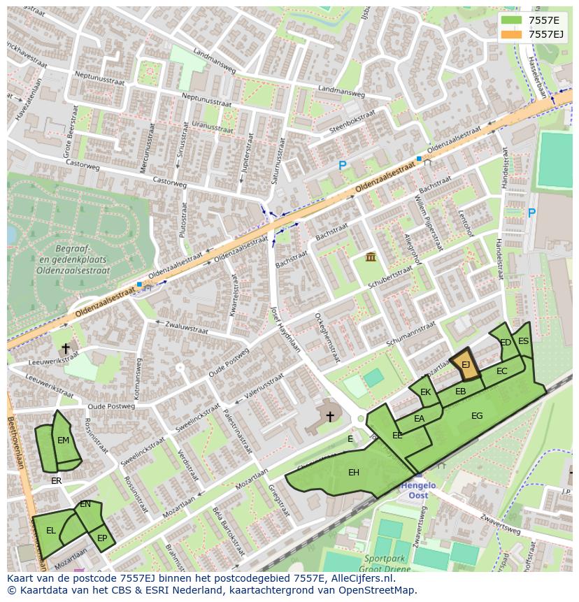 Afbeelding van het postcodegebied 7557 EJ op de kaart.